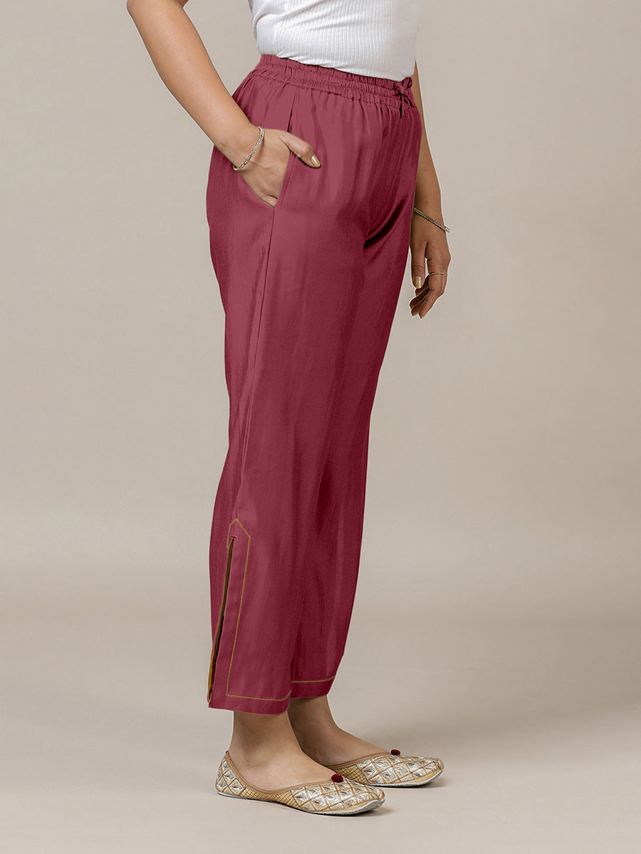 Saba x Rozaana Pant/Trousers, in Pink 100% Cotton, made for daily & work (view 5).