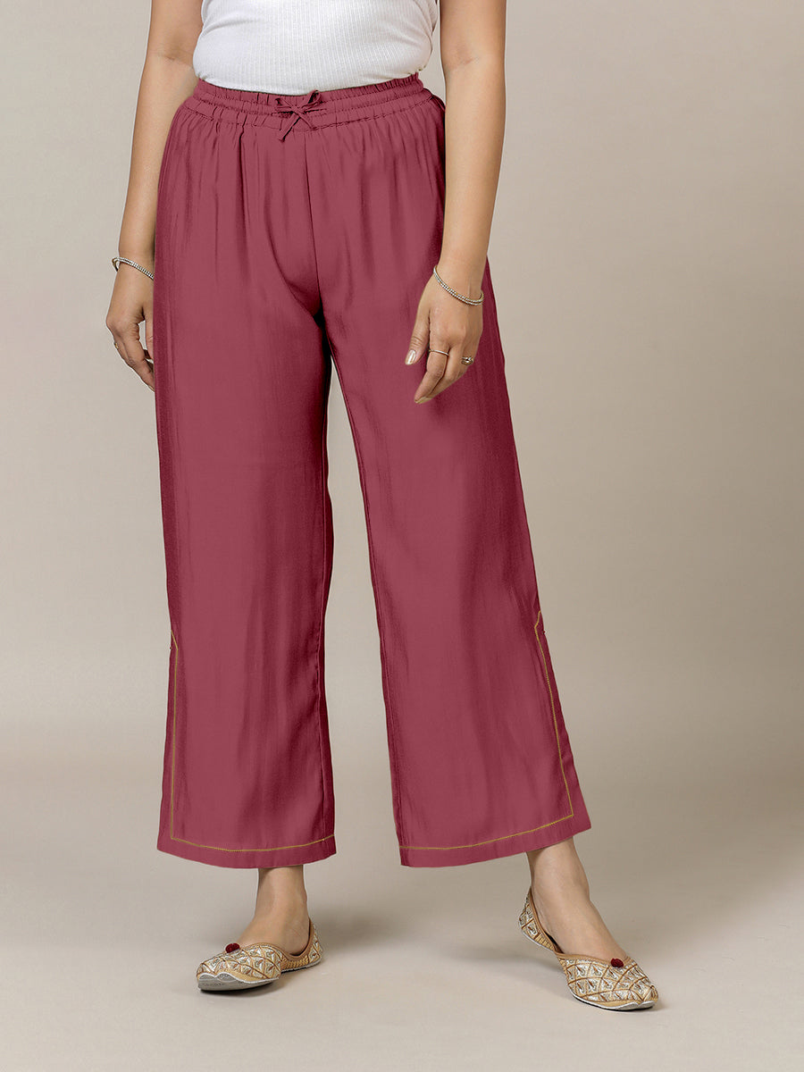 Saba x Rozaana Pant/Trousers, in Pink 100% Cotton, made for daily & work (view 6).