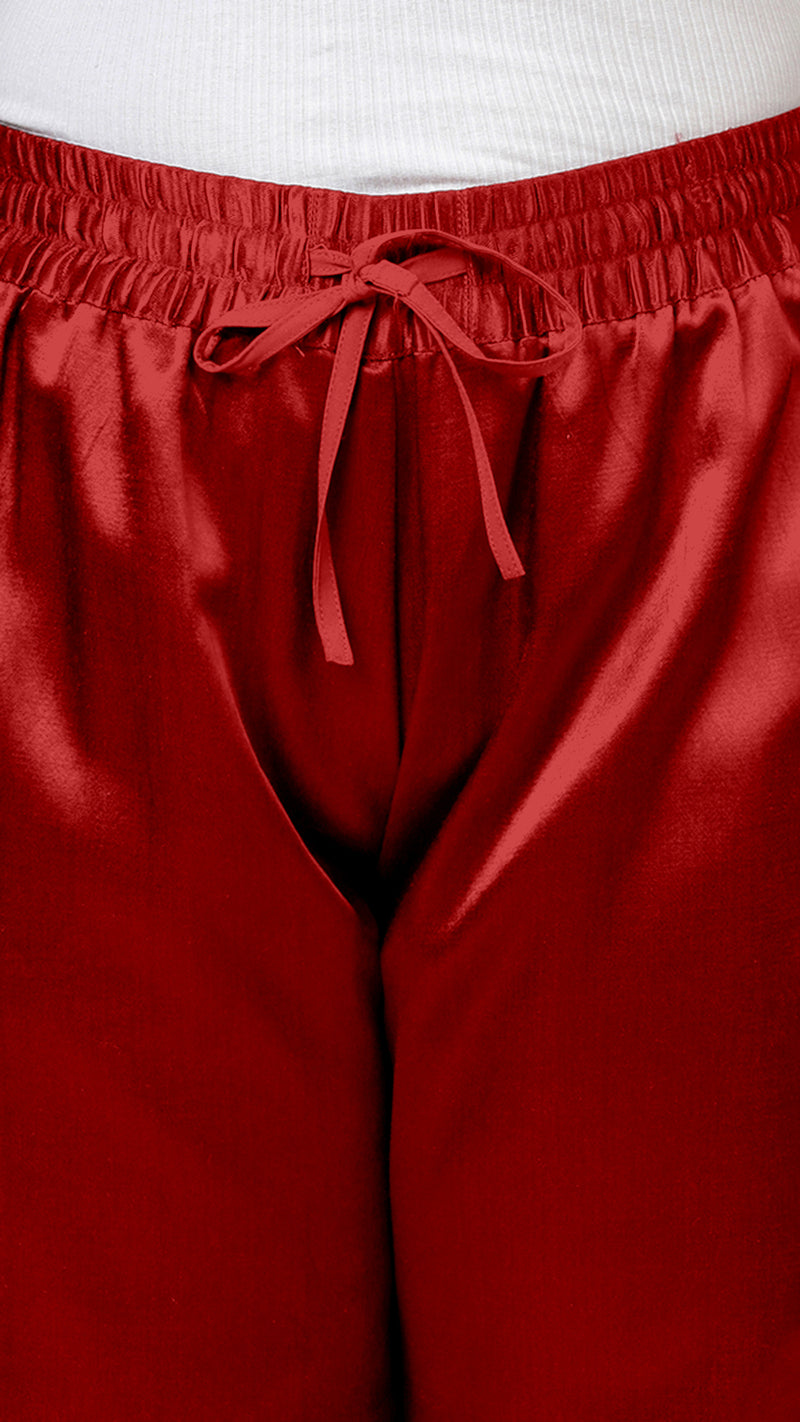 Swara x Tyohaar Pant/Trousers, in Red Mashru Silk, made for daily & work (view 3).