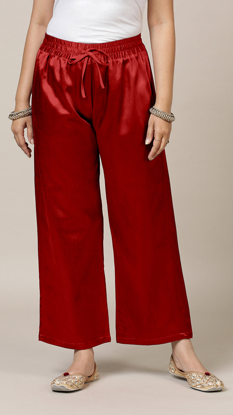 Swara x Tyohaar Pant/Trousers, in Red Mashru Silk, made for daily & work (view 6).