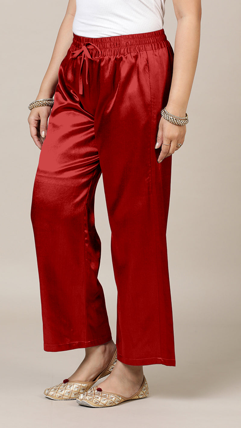 Swara x Tyohaar Pant/Trousers, in Red Mashru Silk, made for daily & work (view 7).