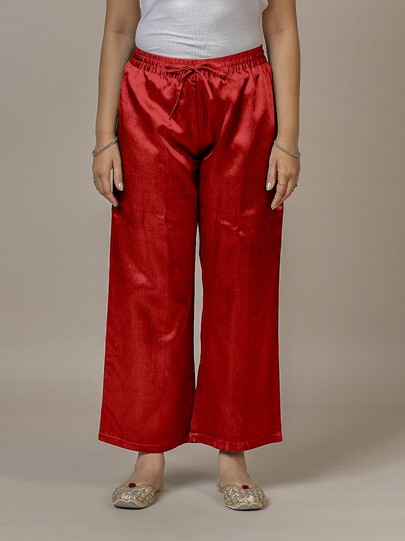 Swara x Tyohaar Pant/Trousers, in Red Mashru Silk, made for daily & work (view 8).