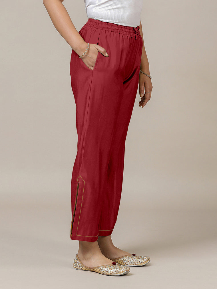 Saba x Rozaana Pant/Trousers, in Red 100% Cotton, made for daily & work.