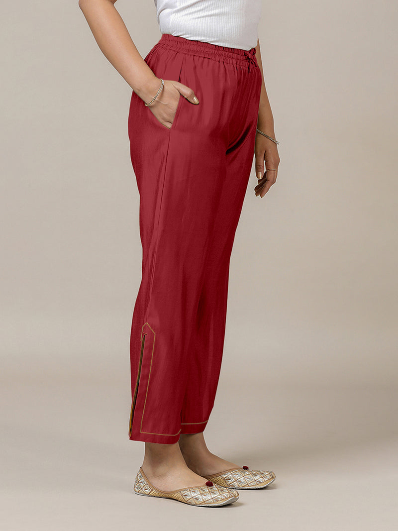Saba x Rozaana | Scarlet Red Cotton Silk Pants-Binks