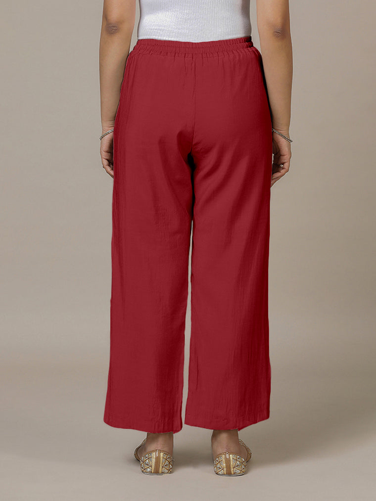 Fiza x Rozaana Pant/Trousers, in Red, made for daily & work (view 2).