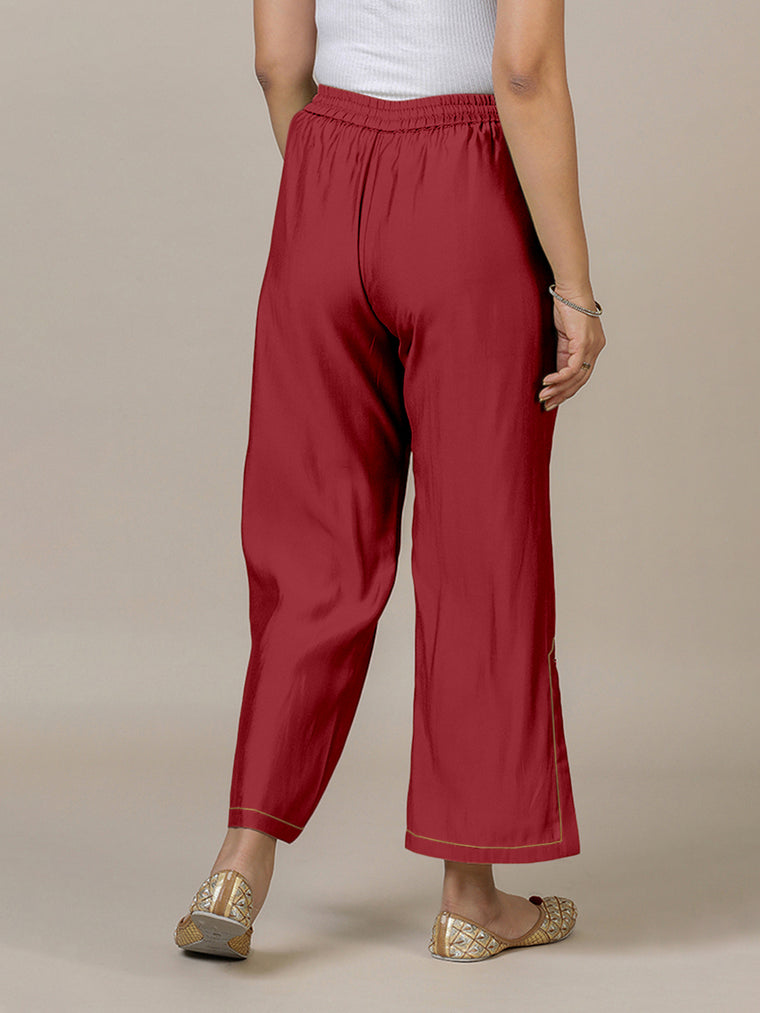 Saba x Rozaana Pant/Trousers, in Red 100% Cotton, made for daily & work (view 2).