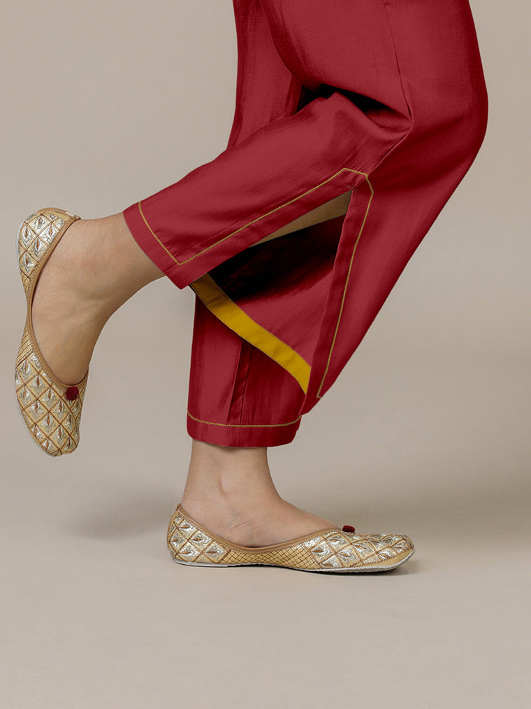 Saba x Rozaana Pant/Trousers, in Red 100% Cotton, made for daily & work (view 3).