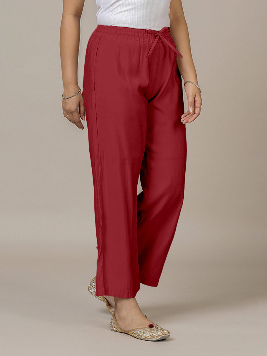 Fiza x Rozaana Pant/Trousers, in Red, made for daily & work (view 5).