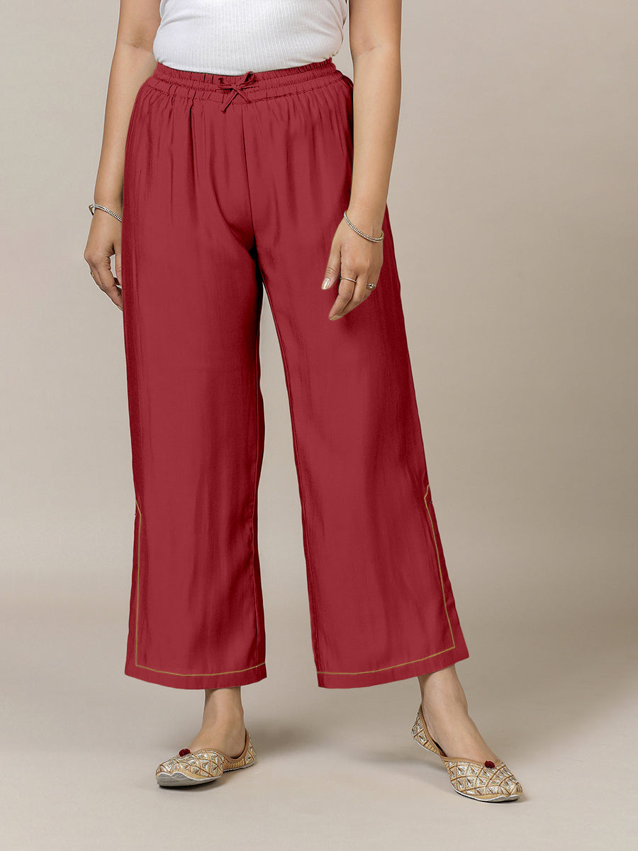 Saba x Rozaana Pant/Trousers, in Red 100% Cotton, made for daily & work (view 5).