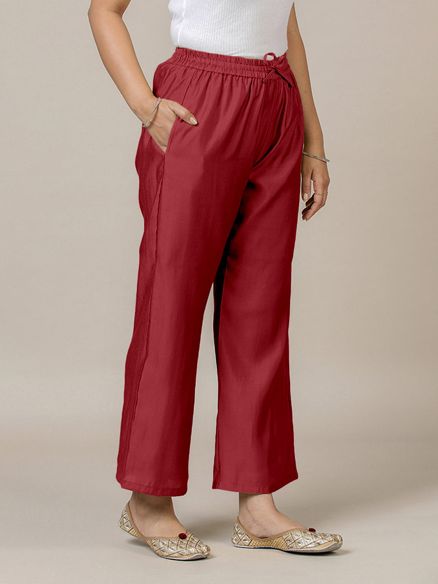 Fiza x Rozaana Pant/Trousers, in Red, made for daily & work (view 7).