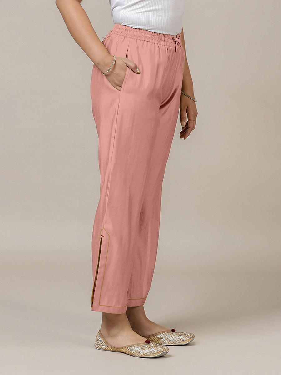 Saba x Rozaana Pant/Trousers, in Pink 100% Cotton, made for daily & work (view 4).