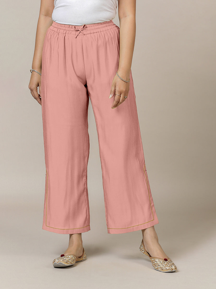 Saba x Rozaana Pant/Trousers, in Pink 100% Cotton, made for daily & work (view 5).
