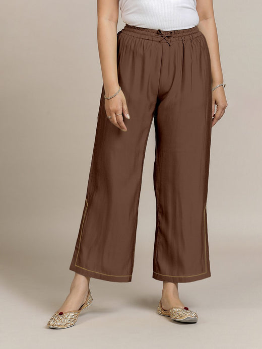 Saba x Rozaana | Walnut Brown Cotton Silk Pants