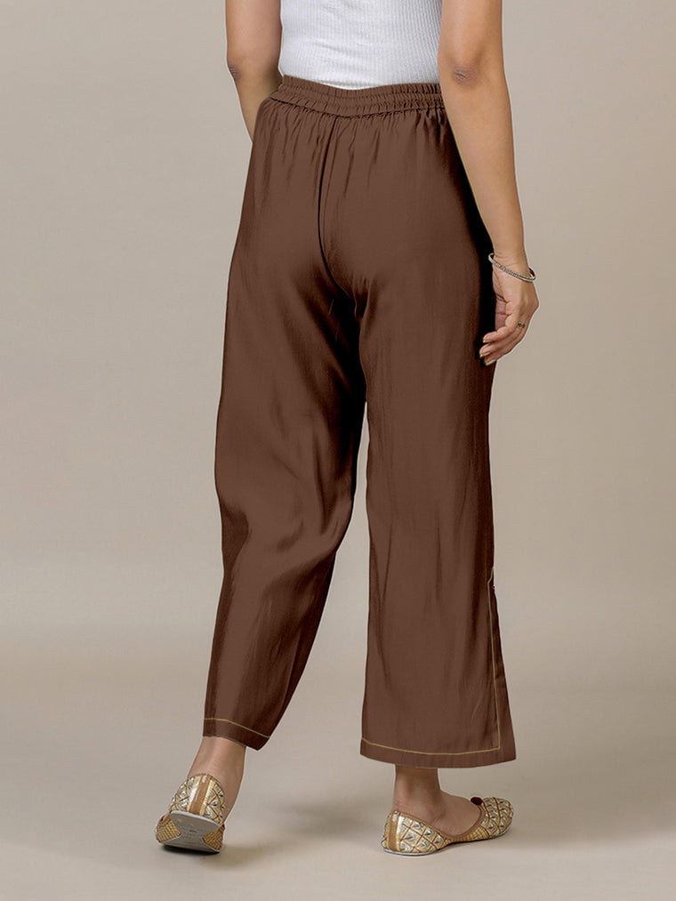 Saba x Rozaana Pant/Trousers, in Brown 100% Cotton, made for daily & work (view 2).