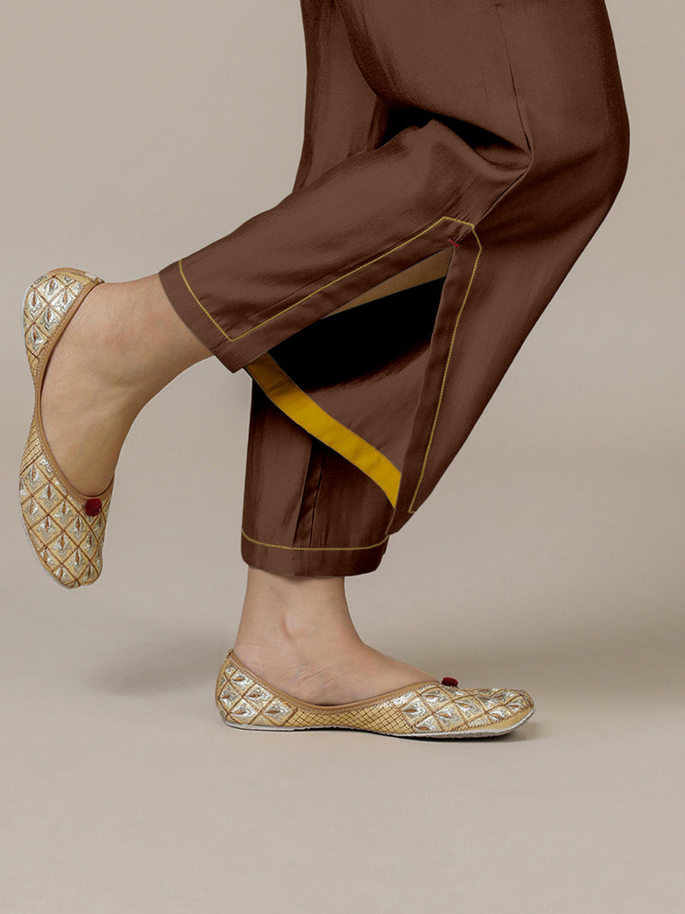 Saba x Rozaana Pant/Trousers, in Brown 100% Cotton, made for daily & work (view 3).