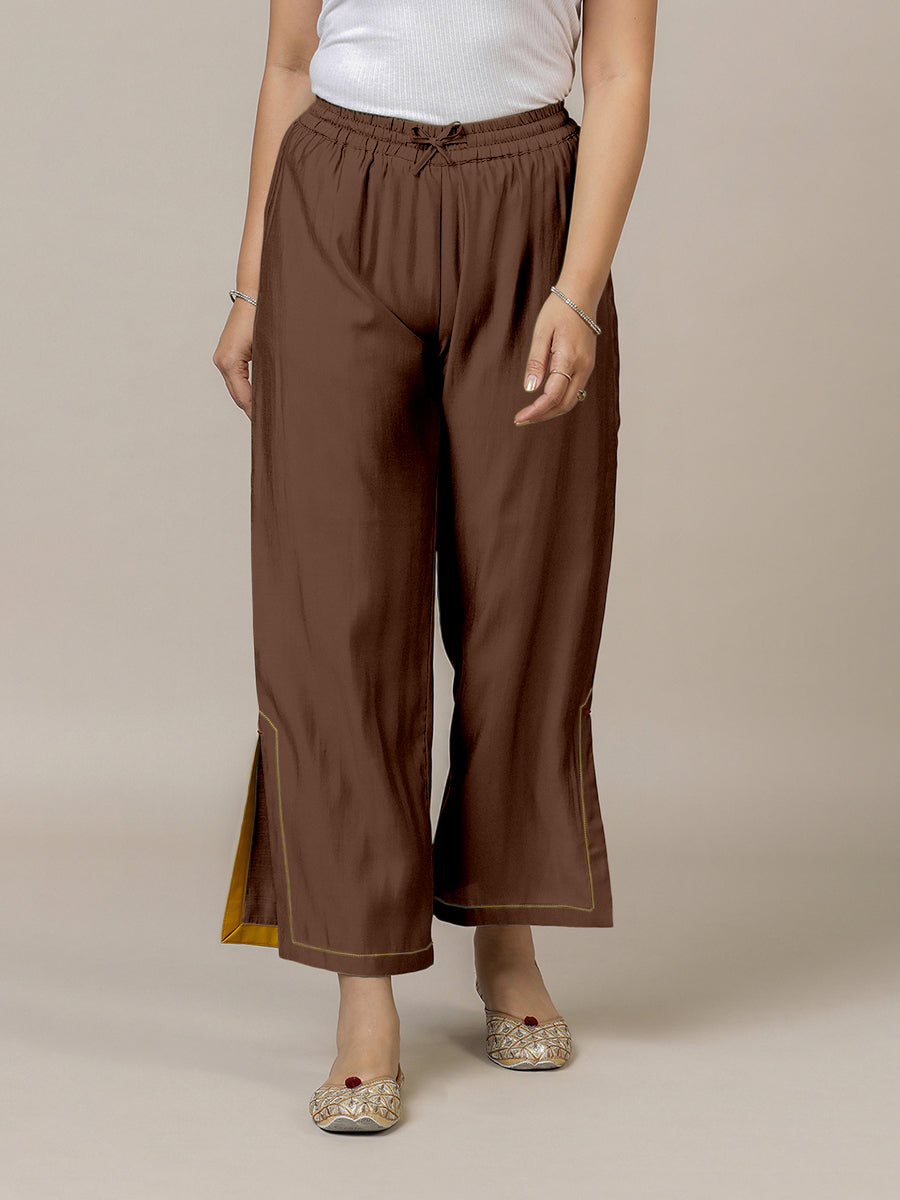 Saba x Rozaana Pant/Trousers, in Brown 100% Cotton, made for daily & work (view 4).