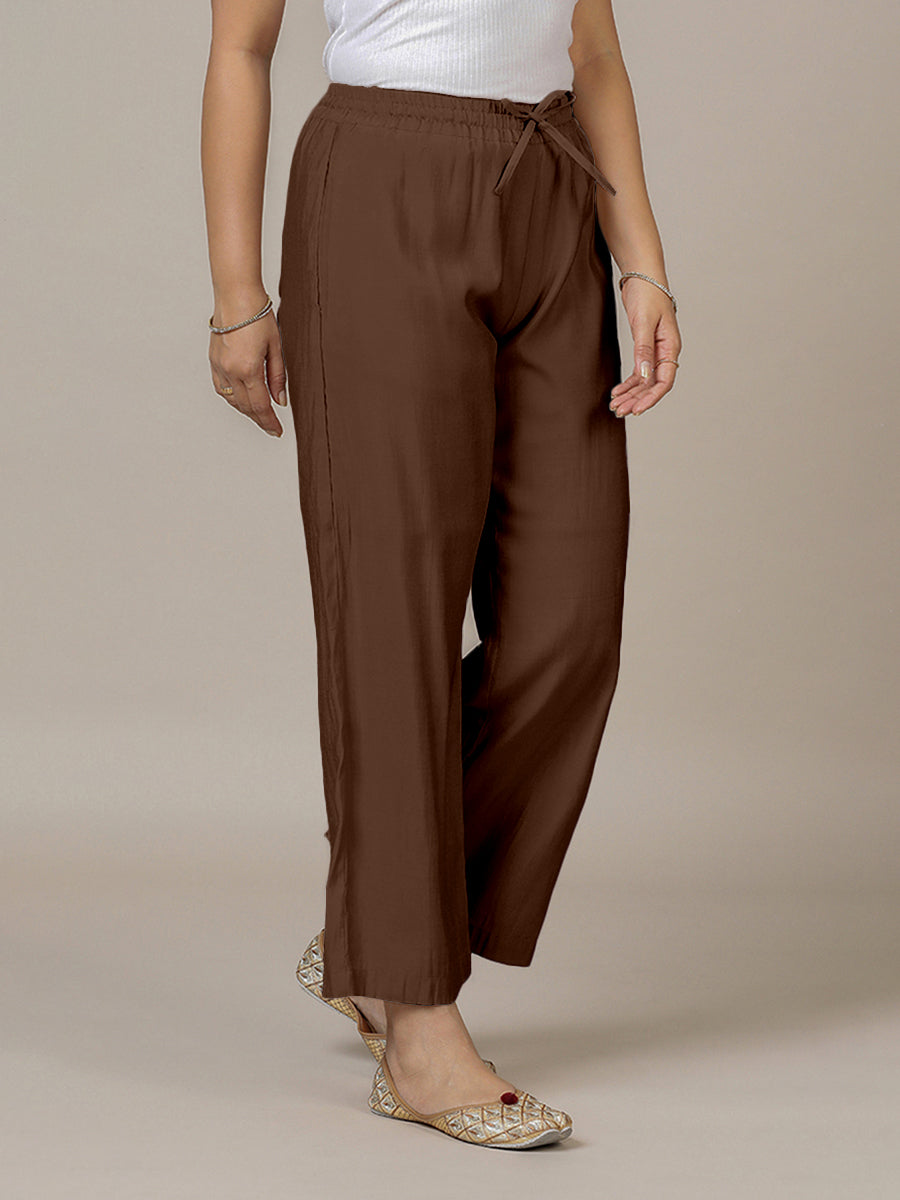 Fiza x Rozaana Pant/Trousers, in Brown, made for daily & work (view 6).