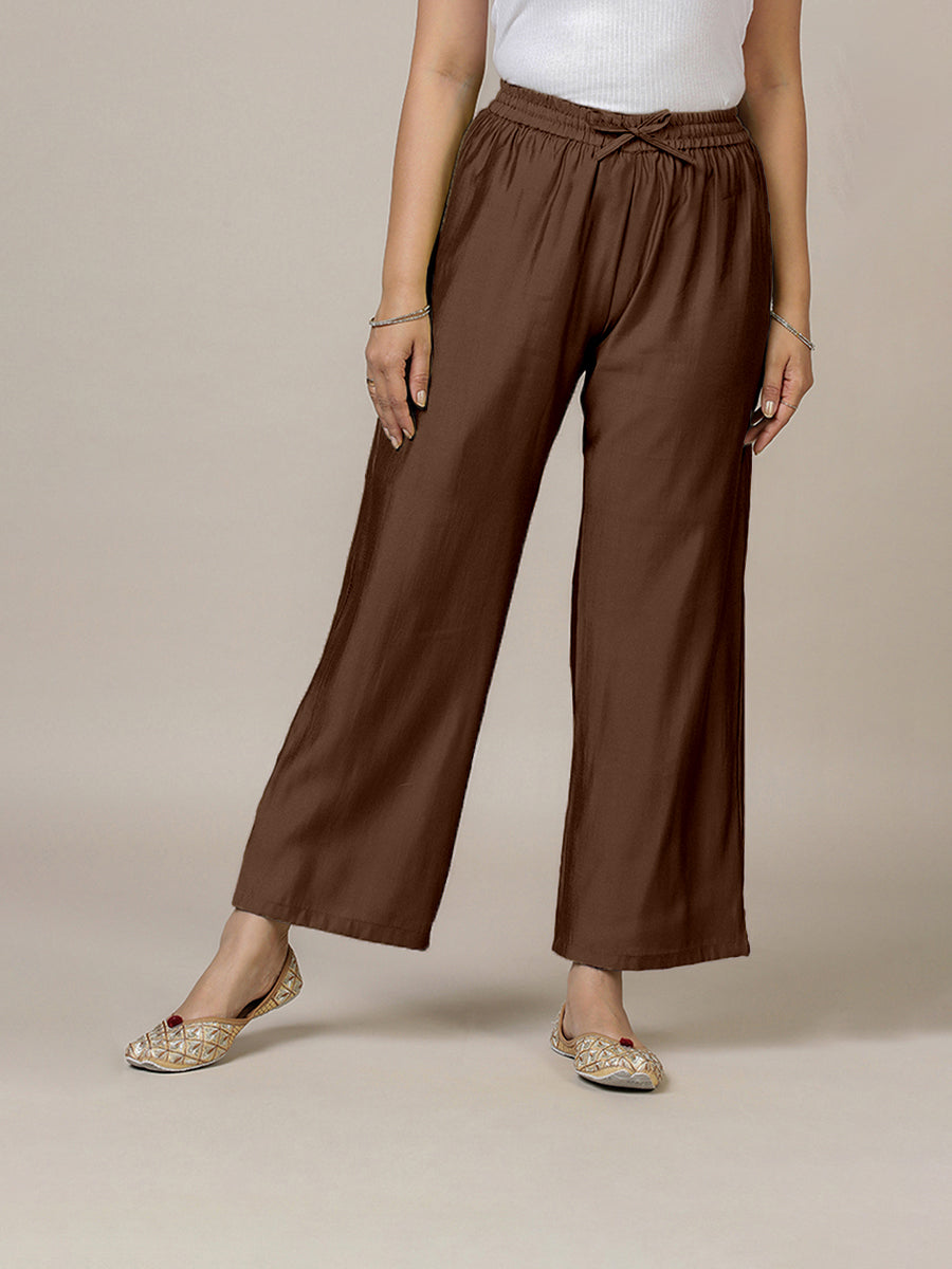Fiza x Rozaana Pant/Trousers, in Brown, made for daily & work (view 7).