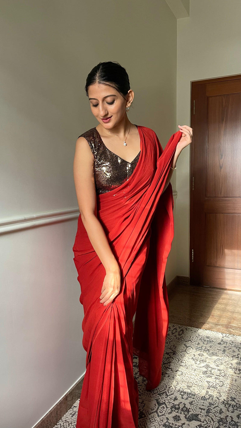 Aadhya x Tyohaar | Sleeveless Gold Sequined Saree Blouse with Curved V-Neck-Binks