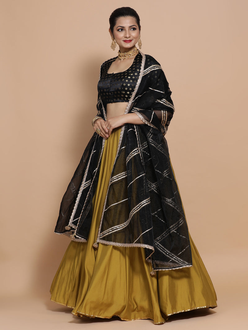Afreen x Tyohaar | Elbow Sleeves Satin Viscose Saree Blouse in Black Butta Fabric-Binks