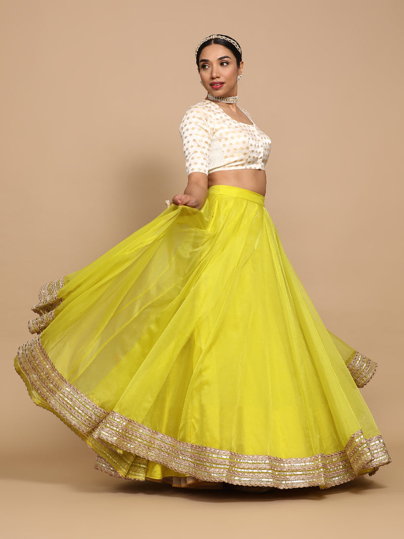 Afreen x Tyohaar | Elbow Sleeves Satin Viscose Saree Blouse in Cream Butta Fabric-Binks