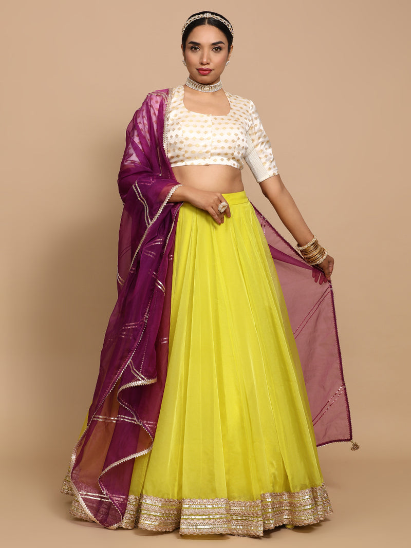 Afreen x Tyohaar | Elbow Sleeves Satin Viscose Saree Blouse in Cream Butta Fabric-Binks