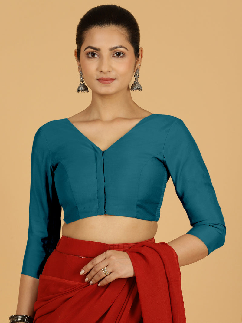 Alia x Rozaana | Saree Blouse in Crystal Teal-Binks