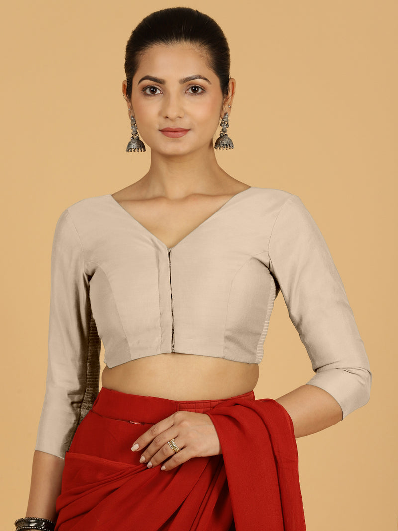 Alia x Rozaana | Saree Blouse in Oyster Grey-Binks