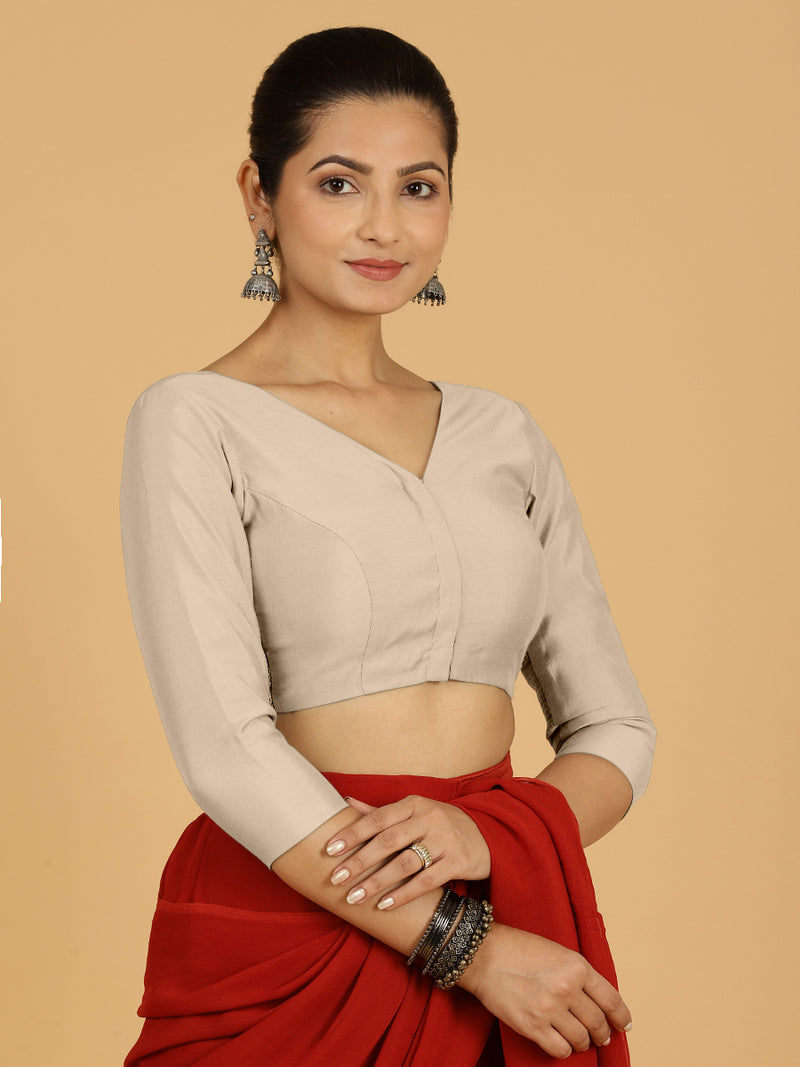 Alia x Rozaana | Saree Blouse in Oyster Grey-Binks