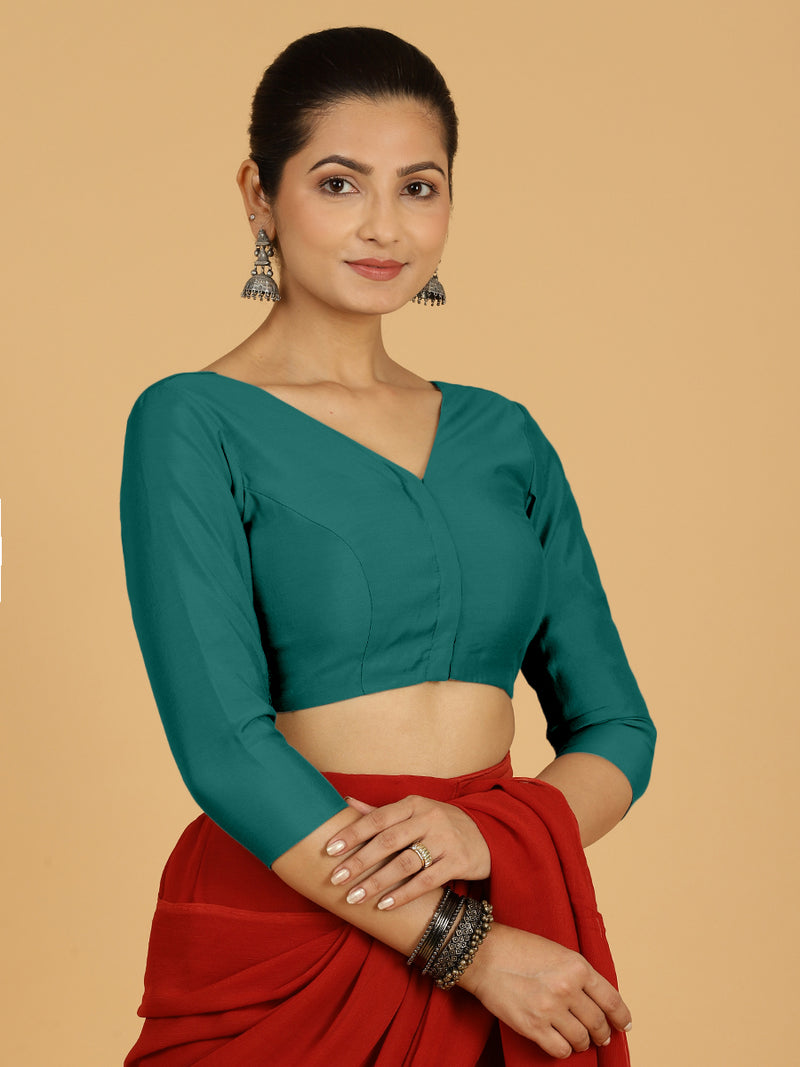 Alia x Rozaana | Saree Blouse in Peacock Green-Binks