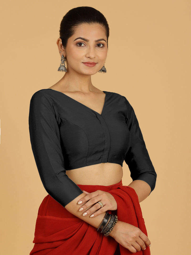 Alia x Rozaana | Saree Blouse in Raven Black-Binks