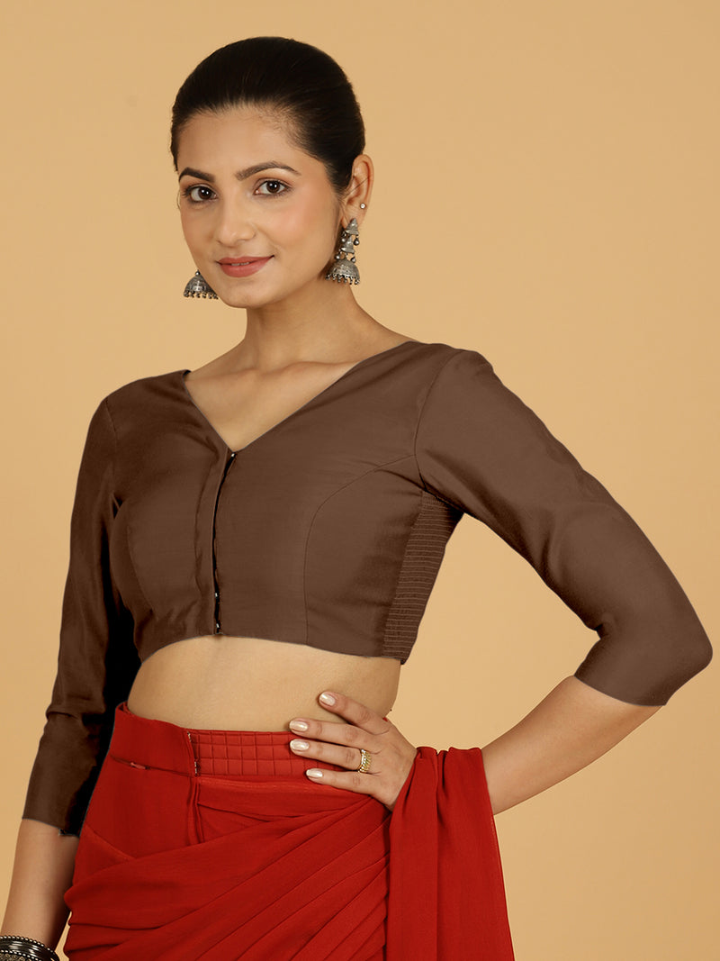 Alia x Rozaana | Saree Blouse in Walnut Brown-Binks