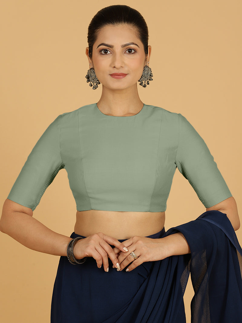Amisha x Rozaana | Elbow Sleeves Saree Blouse in Mint Green-Binks