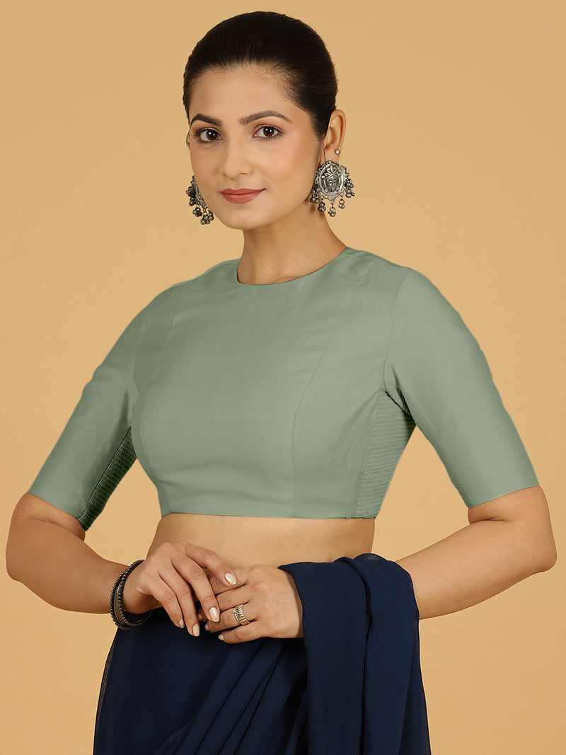 Amisha x Rozaana | Elbow Sleeves Saree Blouse in Mint Green-Binks