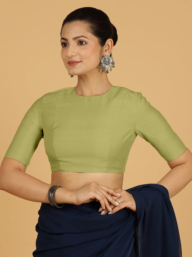 Amisha x Rozaana | Elbow Sleeves Saree Blouse in Pista Green-Binks