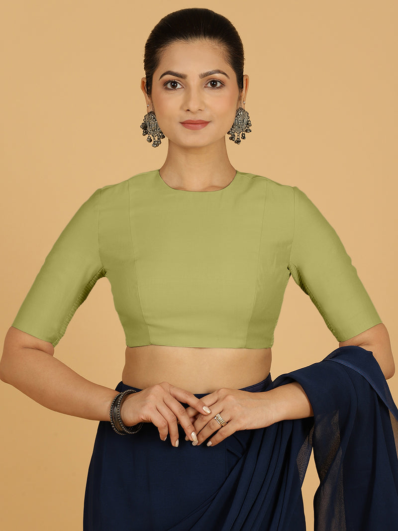 Amisha x Rozaana | Elbow Sleeves Saree Blouse in Pista Green-Binks