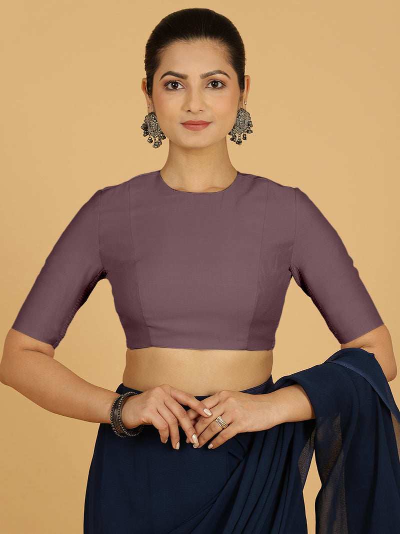 Amisha x Rozaana | Elbow Sleeves Saree Blouse in Purple Mauve-Binks
