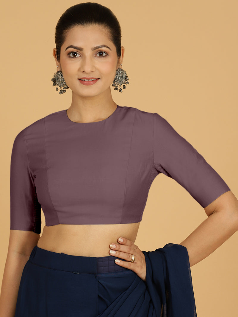 Amisha x Rozaana | Elbow Sleeves Saree Blouse in Purple Mauve-Binks