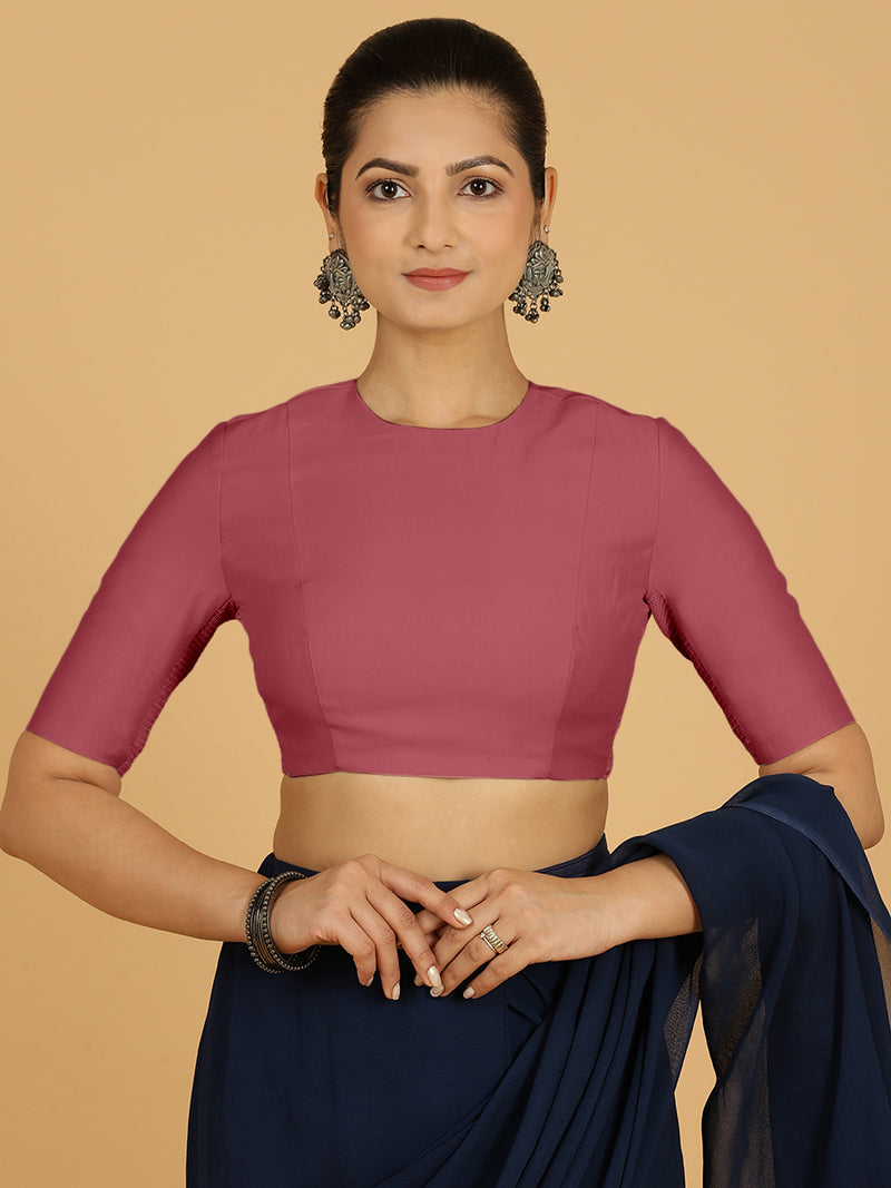 Amisha x Rozaana | Elbow Sleeves Saree Blouse in Rose Pink-Binks