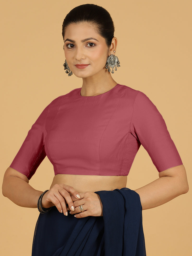 Amisha x Rozaana | Elbow Sleeves Saree Blouse in Rose Pink-Binks