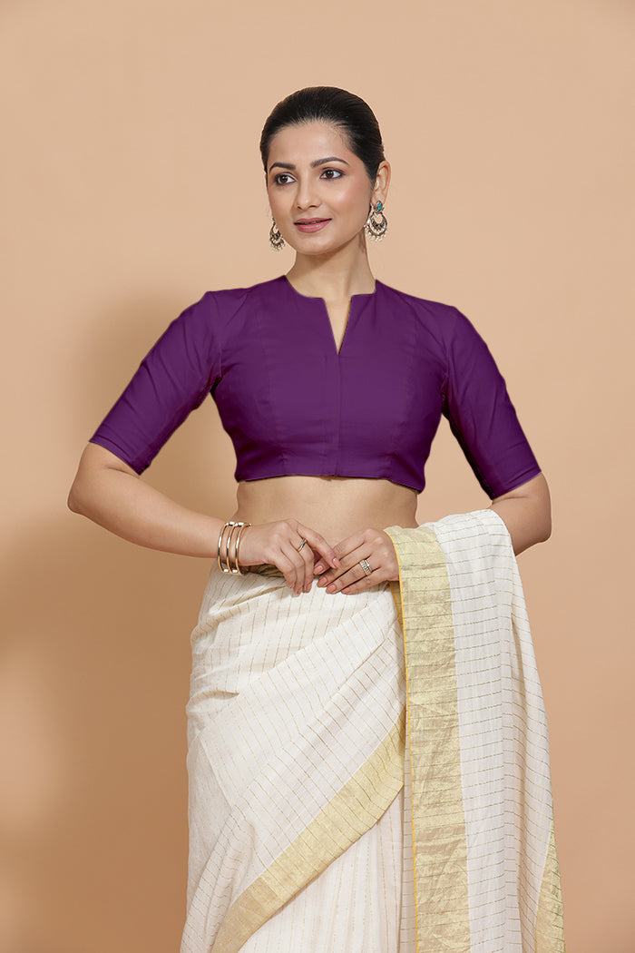 Ananya x Rozaana | Round Neck Magenta Bliss Plain Cotton Saree Blouse-Binks