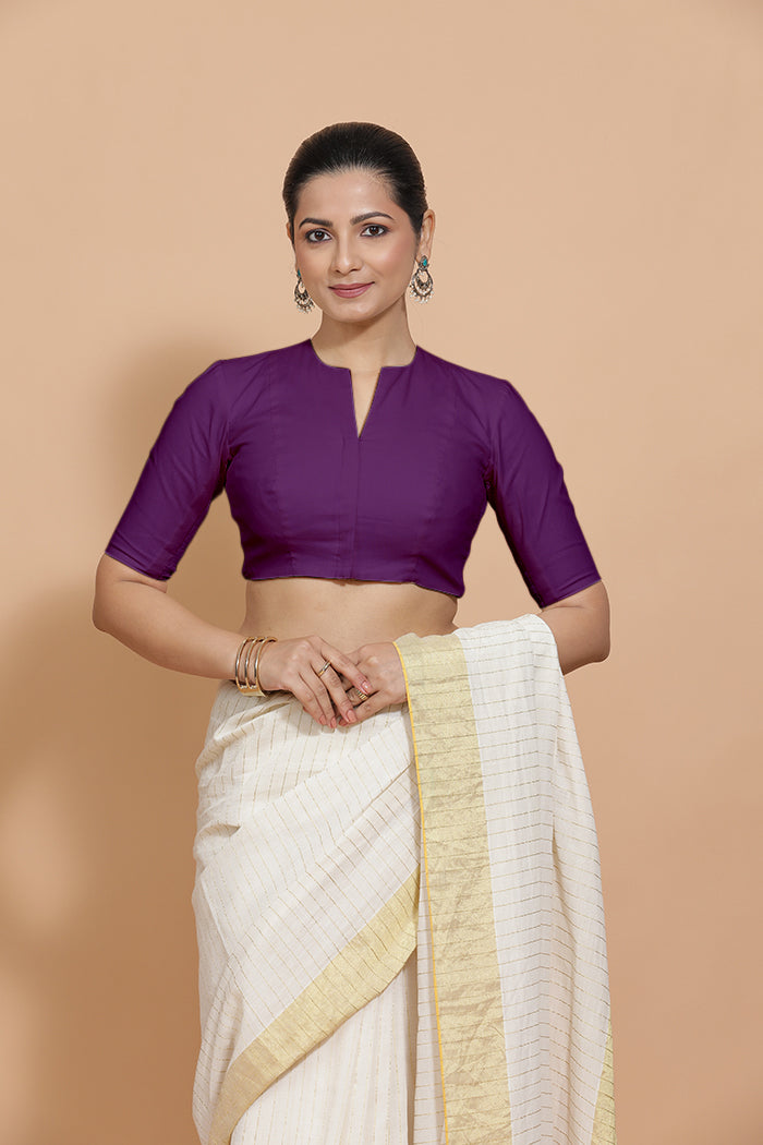 Ananya x Rozaana | Round Neck Magenta Bliss Plain Cotton Saree Blouse-Binks