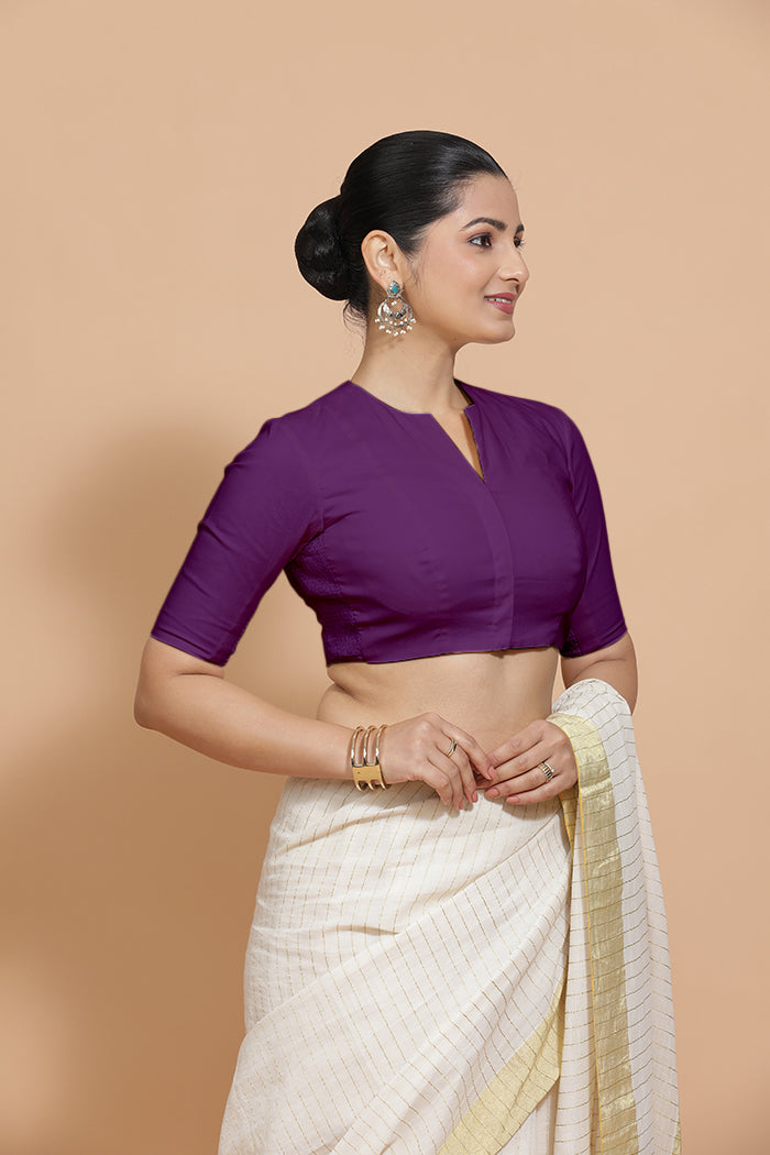 Ananya x Rozaana | Round Neck Magenta Bliss Plain Cotton Saree Blouse-Binks