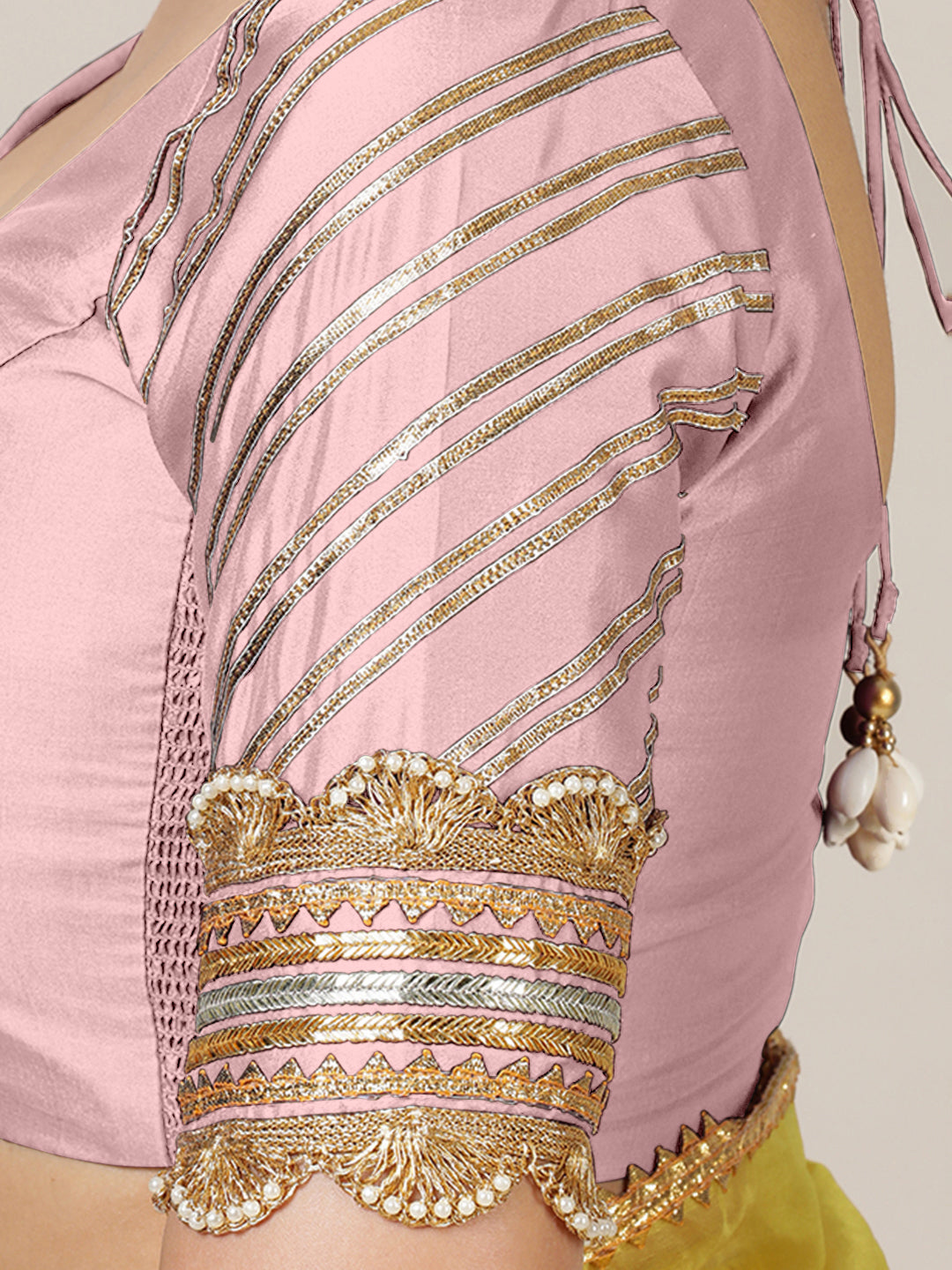 Anisha x Tyohaar Saree Blouse, in Pink Artificial Silk, featuring elbow sleeves and round neckline, made for party & festive.