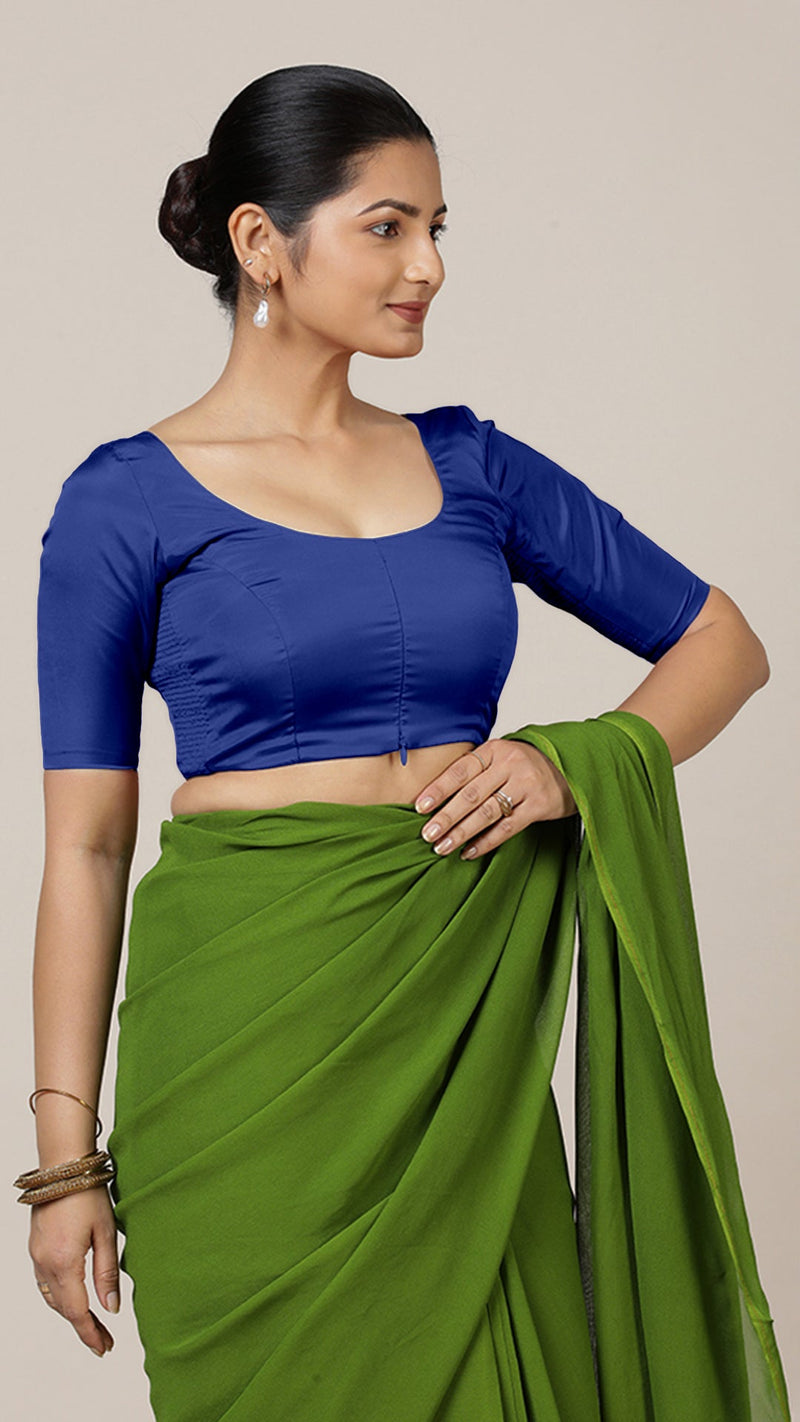 Anisha x Rozaana | Elbow Sleeves Saree Blouse in Cobalt Blue-Binks