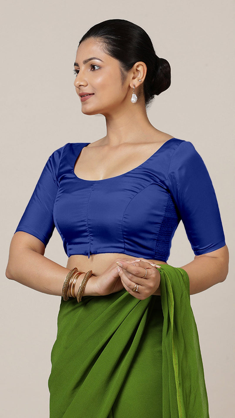 Anisha x Rozaana | Elbow Sleeves Saree Blouse in Cobalt Blue-Binks