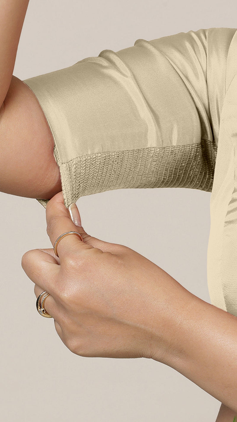 Anisha x Rozaana | Elbow Sleeves Saree Blouse in Cream-Binks