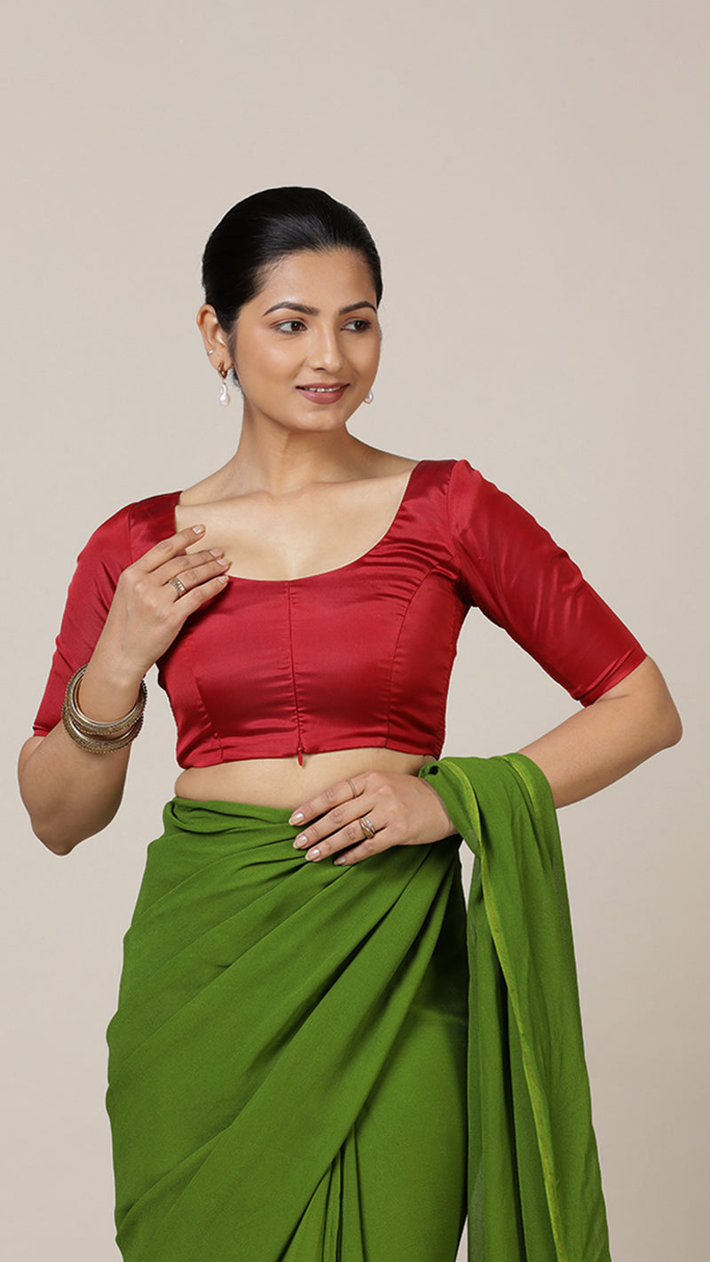 Anisha x Rozaana | Elbow Sleeves Saree Blouse in Crimson Red-Binks