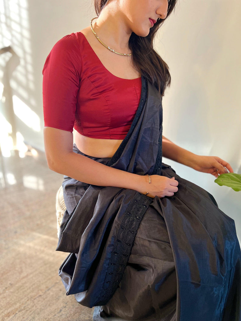 Anisha x Rozaana | Elbow Sleeves Saree Blouse in Crimson Red-Binks