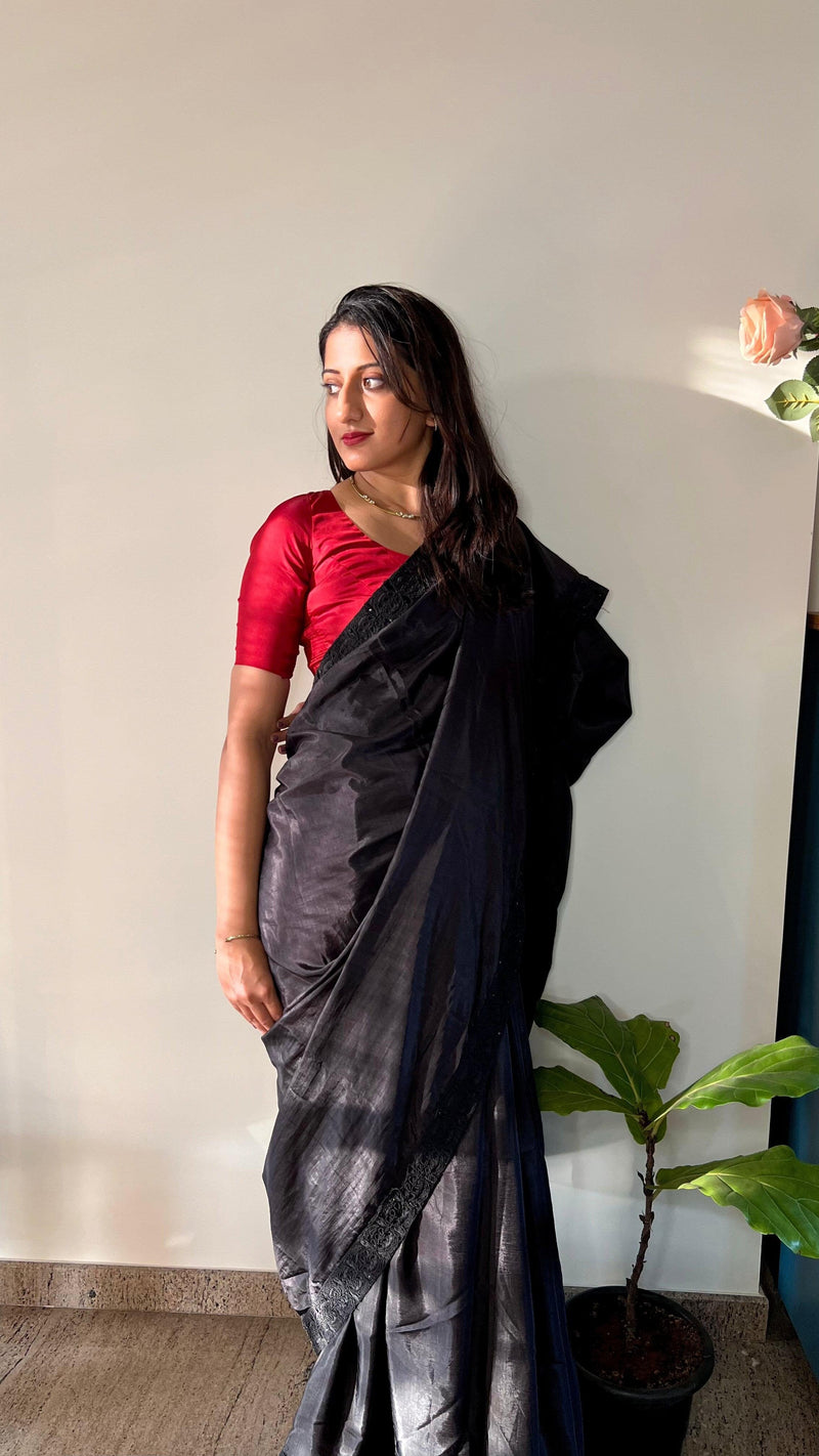 Anisha x Rozaana | Elbow Sleeves Saree Blouse in Crimson Red-Binks